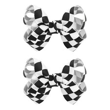 YanJie 3" Racing Checkered Flag Bow Clips Black Hair Bow Clips White Racing F...