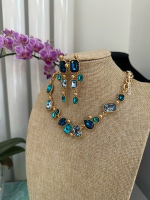 Oscar de la Renta Halskette Ohrringe Set mit goldfarbenem Stein