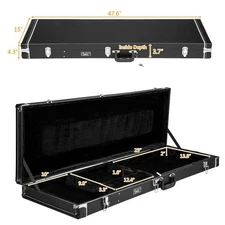 Glarry Cases Hard-Shell Wood Case for Electric Bass Guitars With Lockable Keys