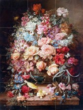 18 x 24 Large floral still life with butterflies Tile Mural Kitchen Backsplash