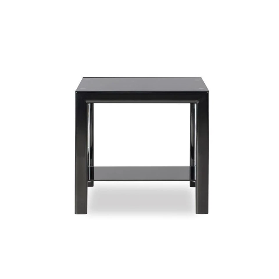 Linon Dart Steel End Table Top and Bottom Glass Shelves in Glossy Black - Image 3 of 4