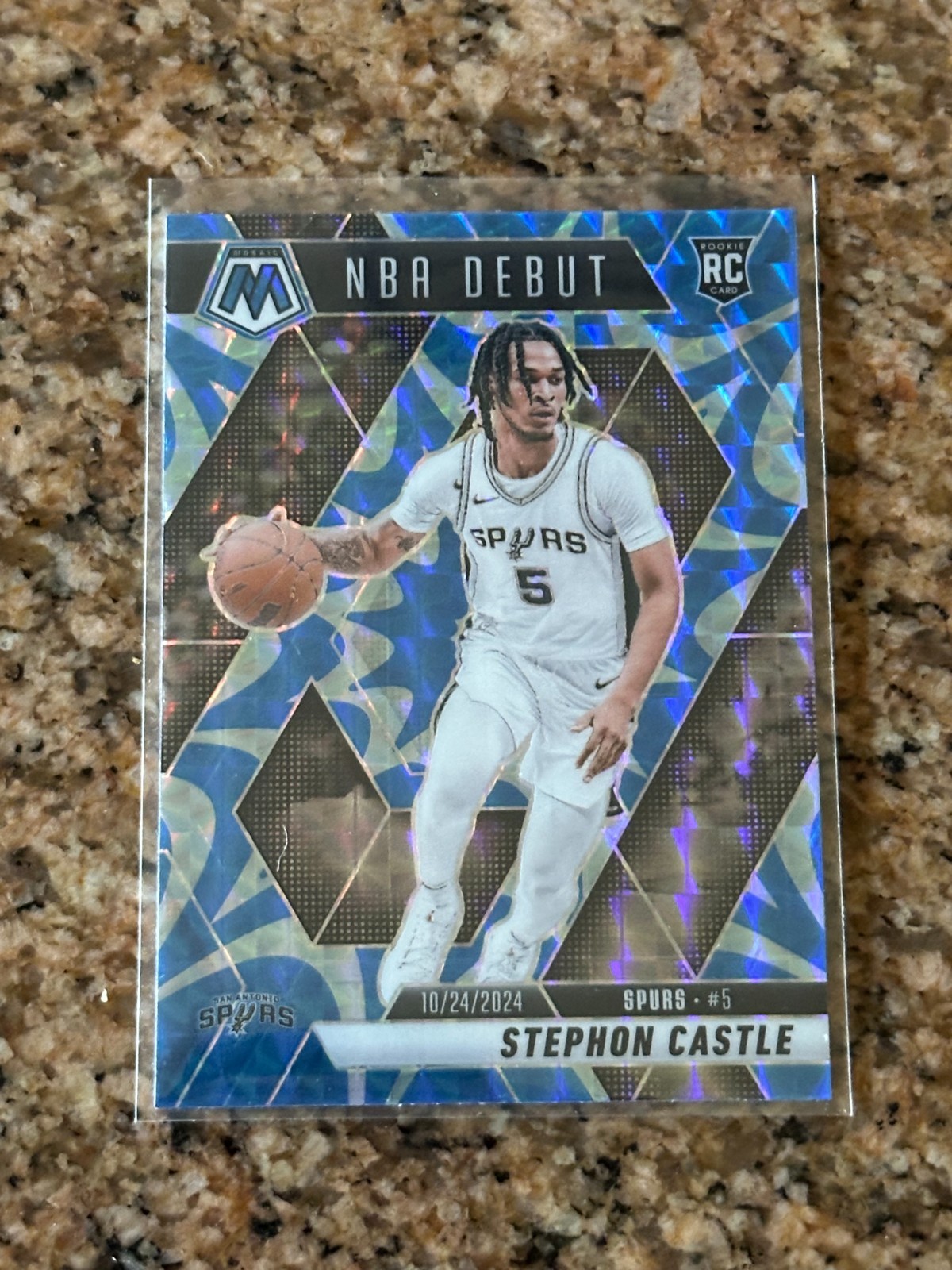 2024-25 Panini Mosaic - NBA Debut Stephon Castle #267 Reactive Blue Mosaic Prizm