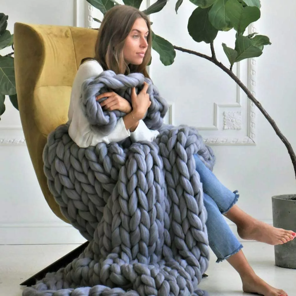 Inscape Data Chunky Knit Blanket Merino Wool Yarn Luxury 48