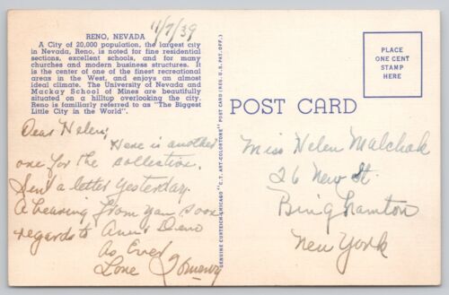 1939 Saludos desde Reno Nevada, postal de lino, juegos de azar, rodeo - Imagen 2 de 3