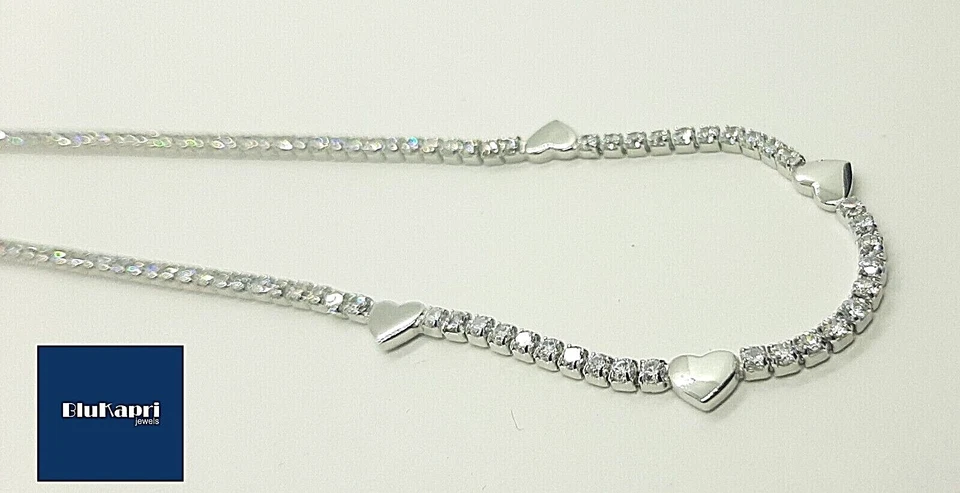 Collana GIROCOLLO donna in Argento 925 tennis CUORI zirconi bianchi - Immagine 3 di 4