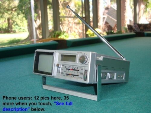 Vintage 1980 Sanyo Model TPM 2175, 2" Transistor Micro TV, Radio with Clock