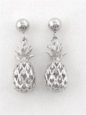 14K Solid White Gold 3D Pineapple Earring W: 7.5 MM L: 7/8 22 MM E405-60