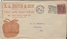 Philadelphia PA Advertising Cover R. A. Brice & Son Fruit and Vegetable Merchant