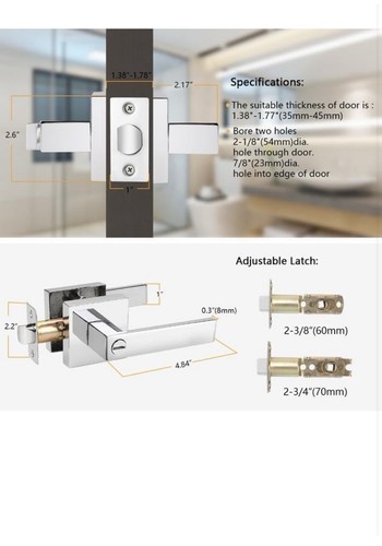 Probrico Bed and Bath Door Locks Interior Polished Chrome 5 PACK - Afbeelding 5 van 7