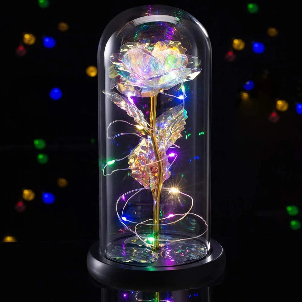Eternal Forever Galaxy Rose Flower In Glass Dome LED Light Valentine's Day Gift - Image 3 of 4