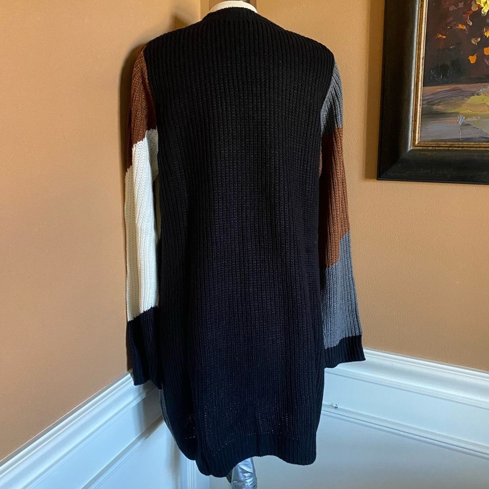 Fortune & Ivy Color block Open Front Longline Knit Cardigan Sweater XL NWOT