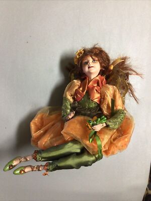 Fall Colors Orange Green Posable 15'' Winged Fairy Doll Marked 2011