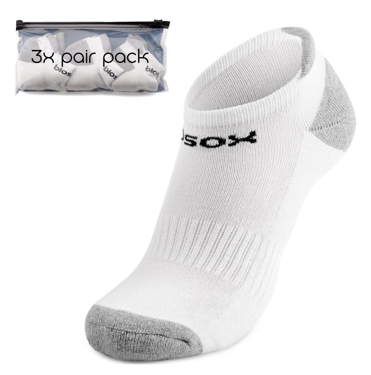 Biosox Bamboo Low Cut Running Socks White (3 Pairs Pack) UK