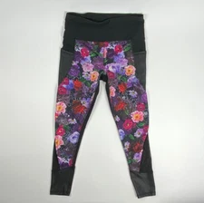 RBX Womens Size S Black Floral Rose Activewear Leggings Yoga Running