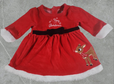My Very First Christmas Dress Rudolph Red-Nosed Reindeer 6m 12.5 - 16.5lbs READ