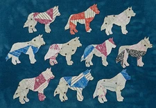 10 PRIMITIVE ANTIQUE CUTTER QUILT SIBERIAN HUSKIES!! Applique! Scrapbooking
