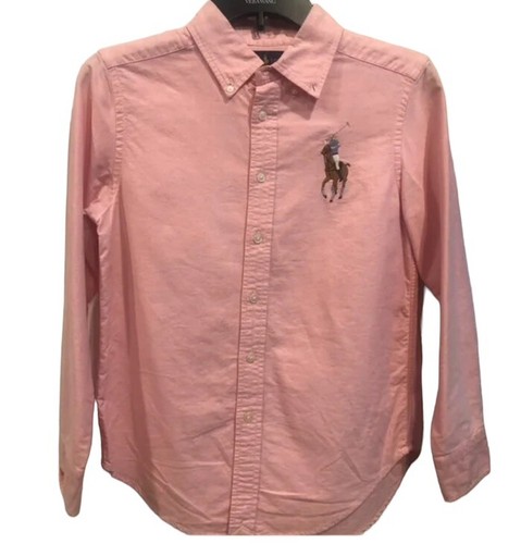 Ralph Lauren Oxford Big Pony Button Down Pink Shirt Boys Cotton Size 7