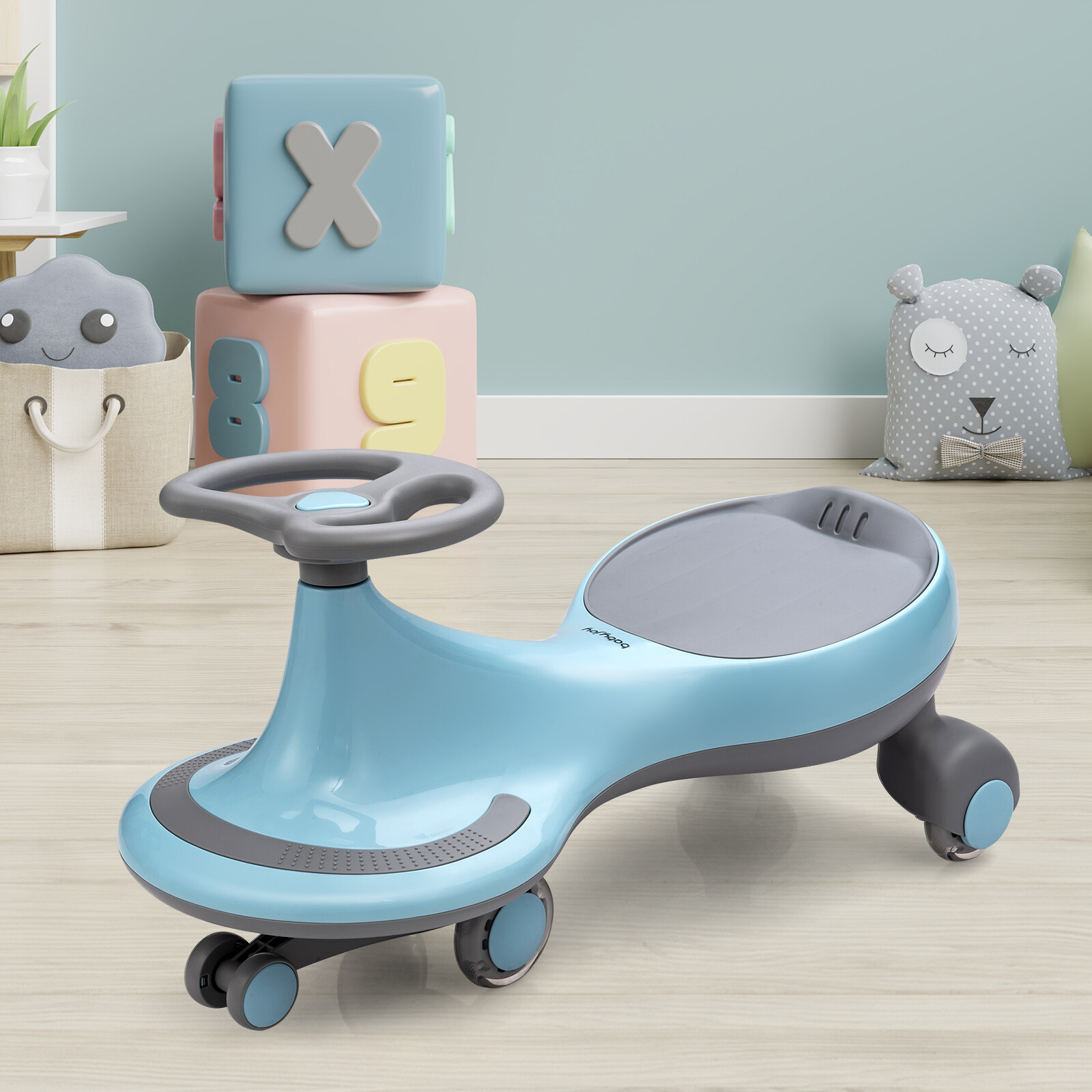 Babyjoy Wiggle Car Ride-on Toy w/ Flashing Wheels for Toddlers & Kids Blue