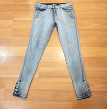 Lip Service Jeans Womens 9 Acid Wash Jett Fit Skinny Distressed Skull Snaps Emo