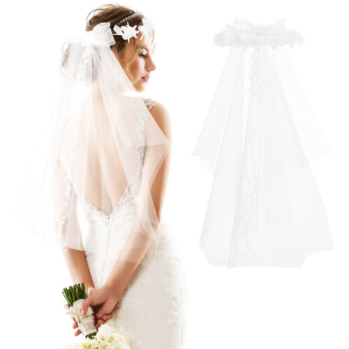 Bridal Wreath Veil with Flower Crown Decoration for Wedding Bridesmaid Miss