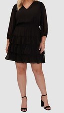 Vince Camuto Women Black Smocked-Waist Ruffled Tiered Dress Plus Size 1X