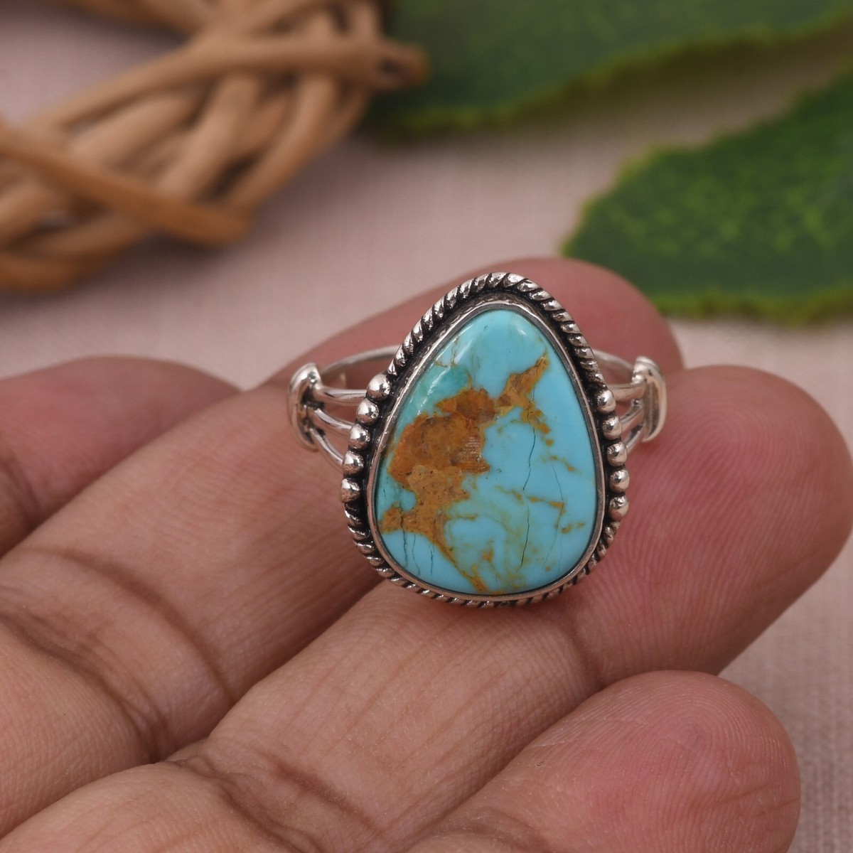 アート・デザイン・音楽 Turquoise Jewelry Navajo Kingman Turquoise Artistic Ring 925 Sterling Silver