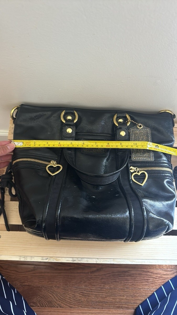 Vintage Coach Black Patent Leather Poppy Daisy Liquid Glass Heart
