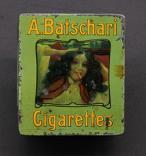 Alte Blechdose Deutsch 50 Zigaretten O.M. A. Batschari Baden Baden Cigarette Tin
