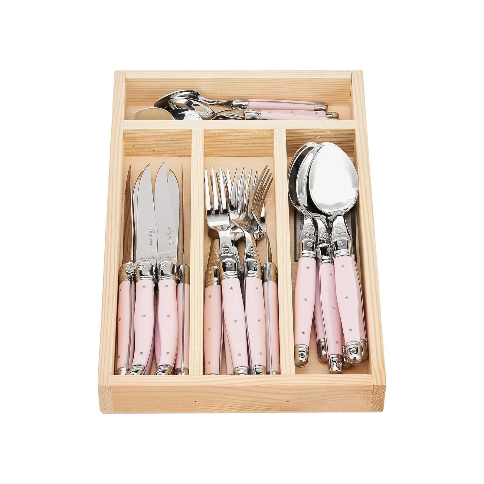 Jean Dubost Laguiole 24-Piece Everyday Flatware Set, Pink Handles - Rust-Resi...