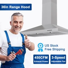 36 inch Zomagas Wall Mount Range Hood 450CFM Stove Cook Fan Convertible NEW