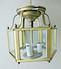 Starburst Etched Glass ceiling Light Fixture MCM vtg 70's BRASS lighting HEXAGON