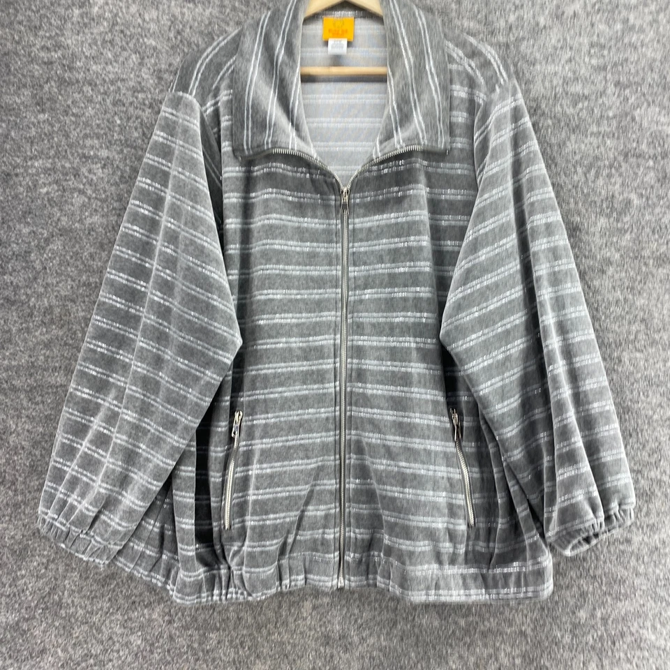 Ruby Rd. Jacket Women 22W Plus Gray Striped Full Zip Collared Long Sleeve Cotton - Image 4 of 4