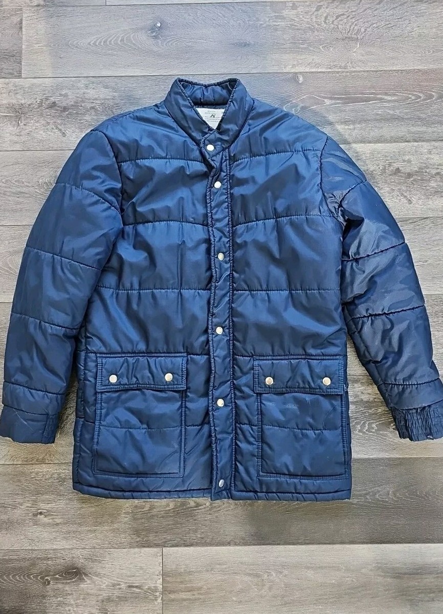 【シーズン外価格】70s Kmart puffer down jacket Vintage 1970s Kmart Puffer Jacket Navy Blue Medium Water