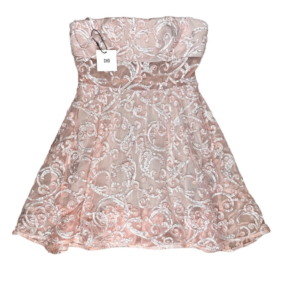 Tadashi Shoji Sho Mini Dress Womens 12 Lace Fit Flare Strapless Pink Prom  Barbie