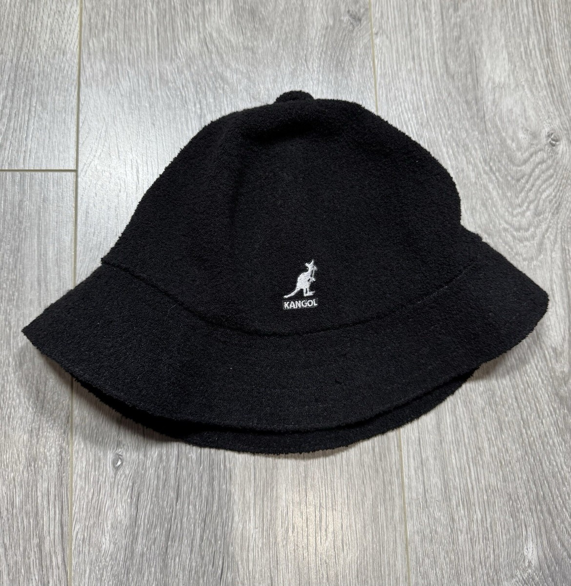 KANGOL Black Bermuda Bucket Hat Kangaroo Logo Sz S Cap Unisex Run