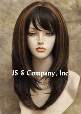 Face Framing Long Straight Brown Auburn Mix Human Hair Blend Wig Heat Safe wda 
