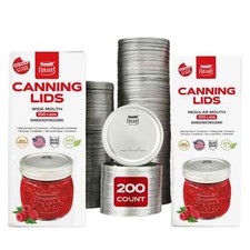 FORJARS - 200 Count: 100-pack Regular & 100-pack Wide Canning Lids.