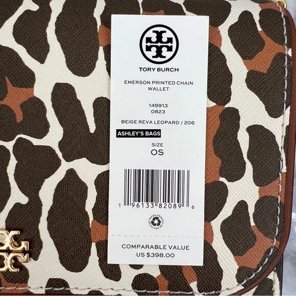 Portafoglio a tracolla catena stampato Tory Burch Emerson stampata con stampa leopardata