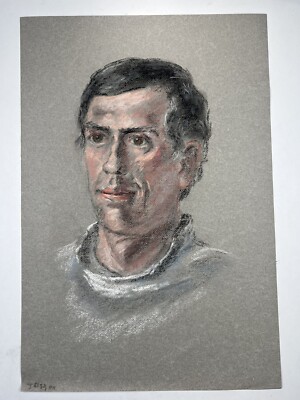 Pastel Drawing Portrait Older Man In Turtleneck Shirt 18x12  Art Named John