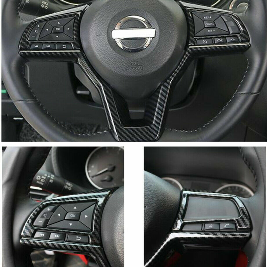 Carbon Fiber ABS Steering Wheel Decor Frame Trim 3PCS For NISSAN Versa 2020-2021