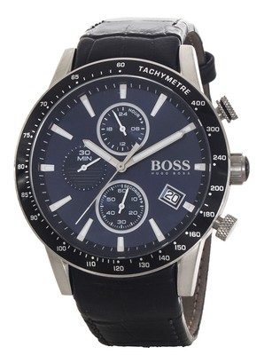 Hugo Boss Navy Blue Dial Black Leather Band Chronograph Watch HB.284.1 ...