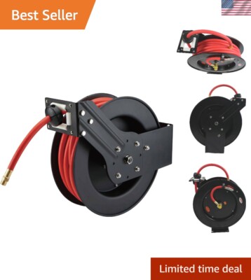 Versatile Universal Fit Retractable Air Hose Reel with Solid Brass Fittings
