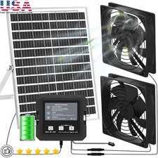 Solar Exhaust Fan W/ Battery 2500mAh Auto Mode Dual Fans Greenhouse Chicken Coop