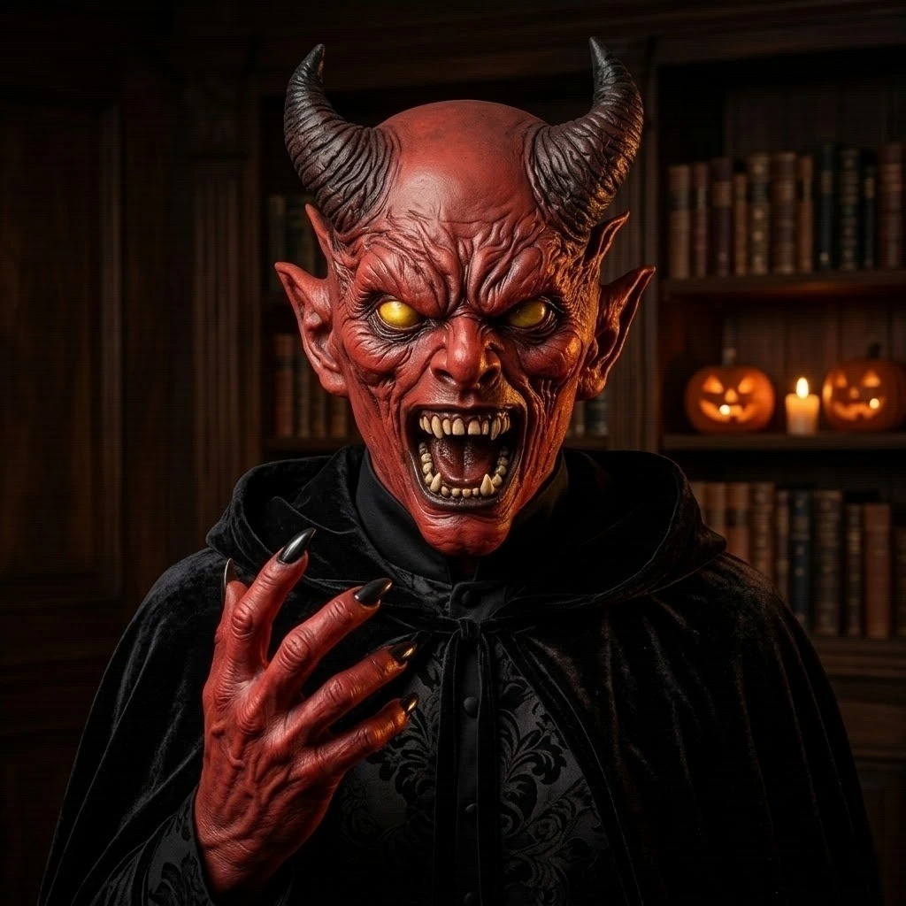Máscara de demonio con cuernos de miedo cabeza completa látex diablo horror disfraz de Halloween