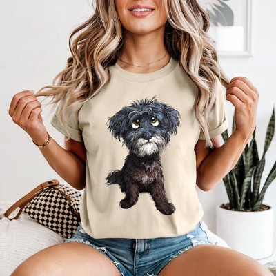 Hairy Doodle Hund Illustration Damen T-Shirt Hundeliebhaber Geschenk für Sie