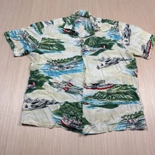 Vintage 90s Paradise Found Hawaiian Shirt Bomber Airplanes Jets Air Force Large