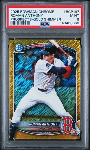 USA 2025 Bowman Chrome Gold Shimmer #/50 Roman Anthony #BCP167 Red Sox PSA 9