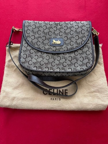 Celine Vintage Brown Canvas Leather C Logo Horse Carriage Shoulder Bag Dust Bag