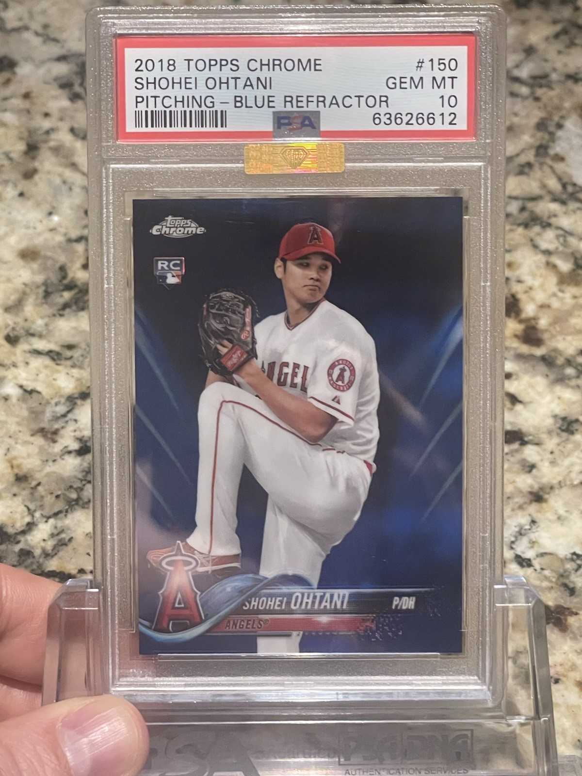 2018 TOPPS CHROME BLUE REFRACTOR SHOHEI OHTANI ROOKIE RC 132/150 PSA 10 MBA GOLD