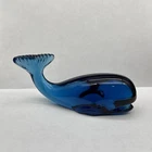 Fenton Art Glass Signed Cobalt Blue Whale Figurine Paperweight  5" Ocean READ MO